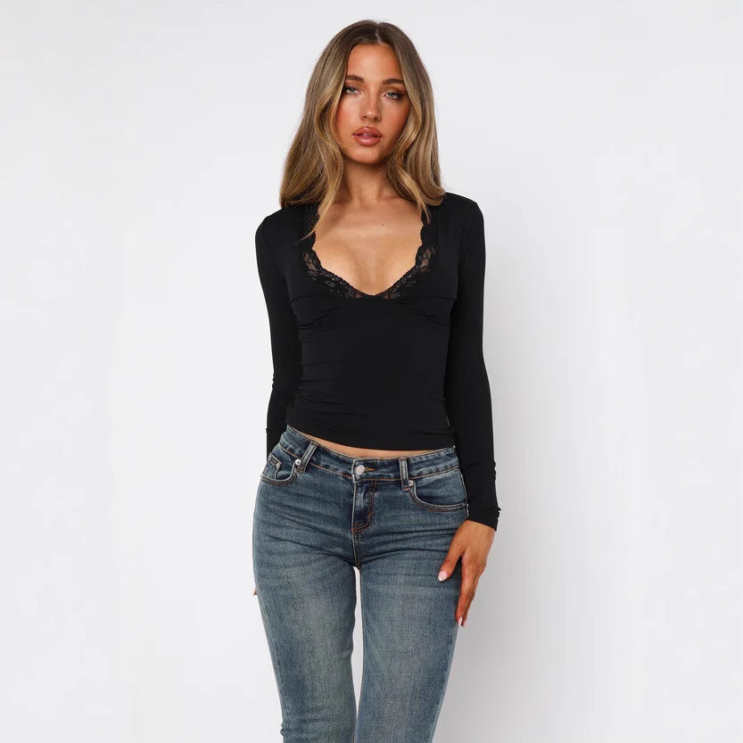 Plunge Mesh Long Sleeve Top