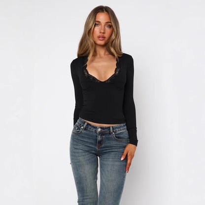 Plunge Mesh Long Sleeve Top