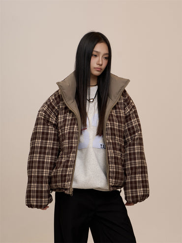 American Retro Double-sided Plaid Cotton-padded Jacket