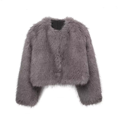 Crew Neck Furry Coat