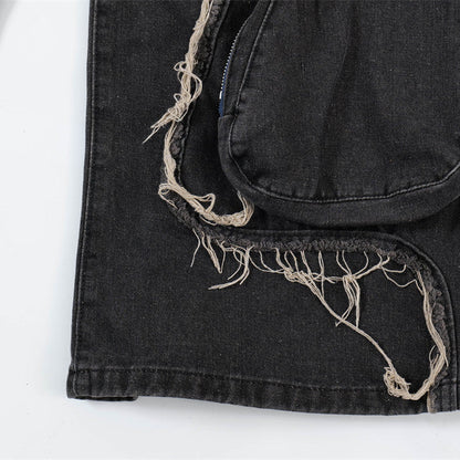 Ripped Wide-legged Denim Trousers