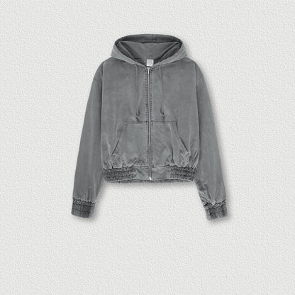 Vintage Washed Distressed Zip Hoodie