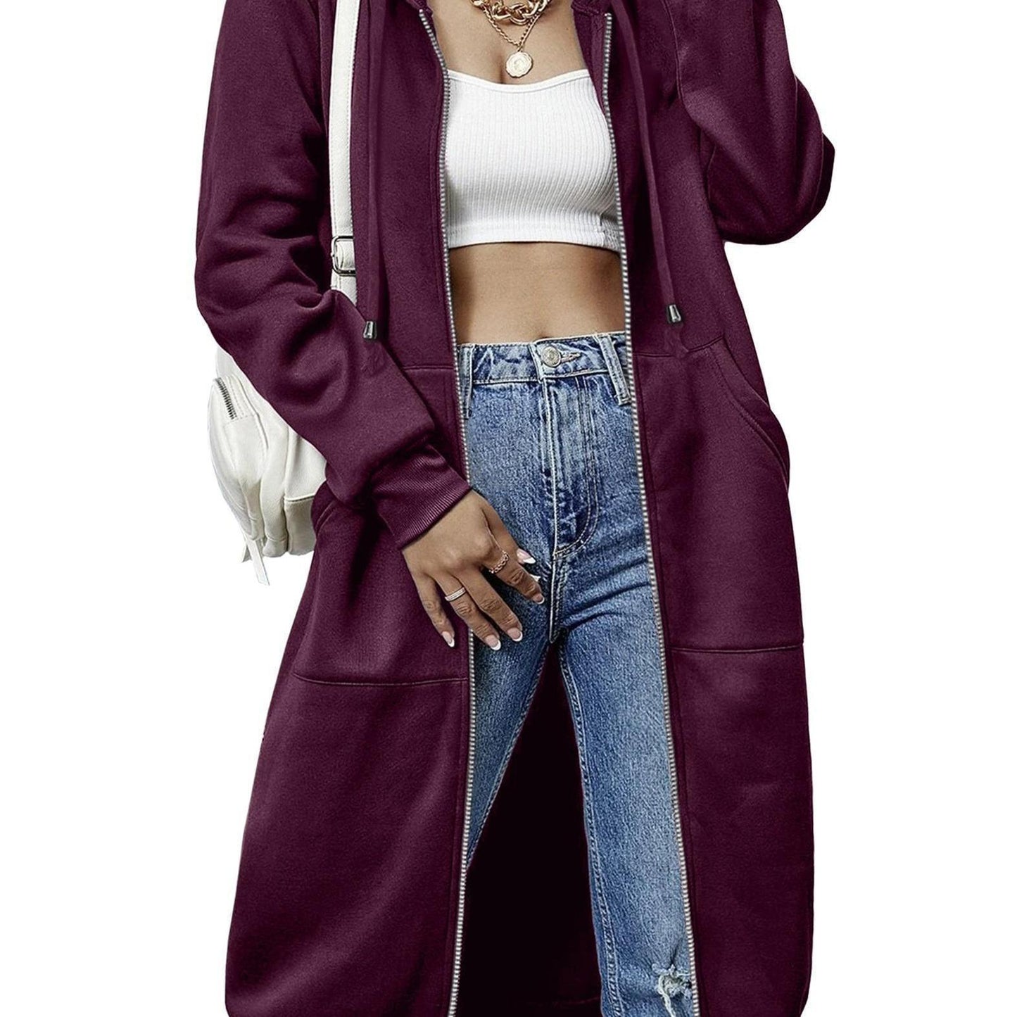 Casual Long Zip Hoodie Sweatshirt