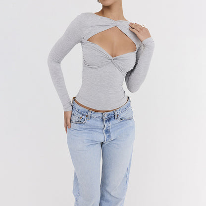 Long Sleeve Knit Hollow Stitch Top