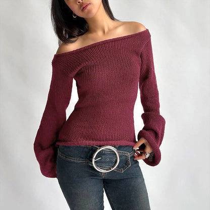Long Sleeve Knit Off-Shoulder Top