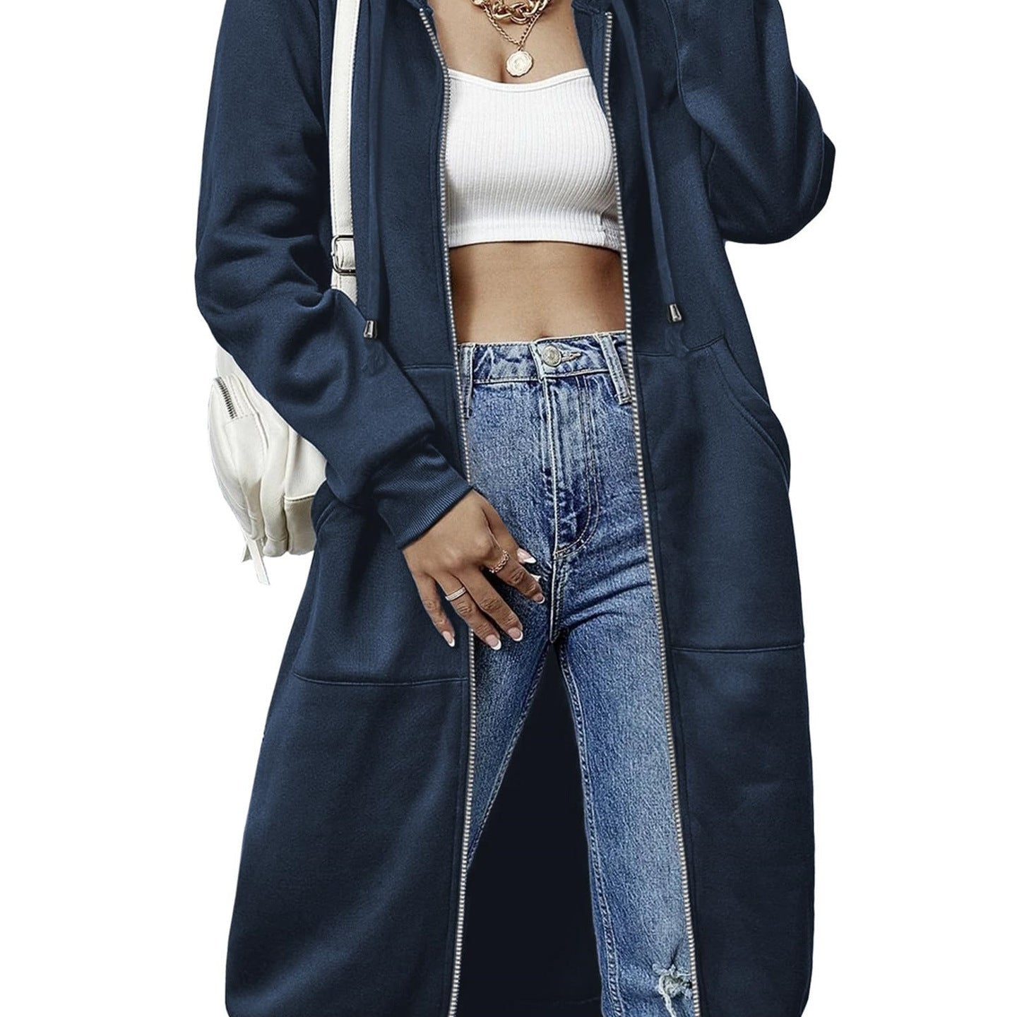 Casual Long Zip Hoodie Sweatshirt