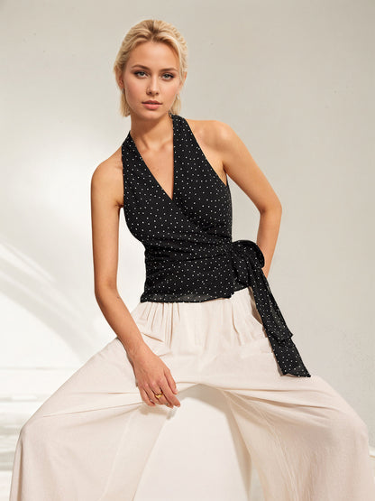 Short Sleeve Wrap Halter Top