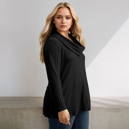 Scarf-Neck Knit Long Sleeve Top