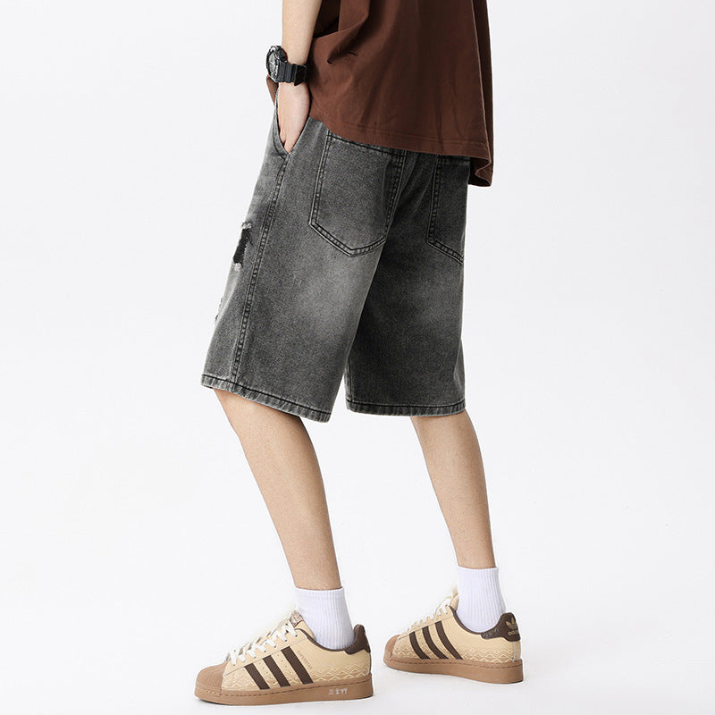 Washed Ripped Denim Shorts