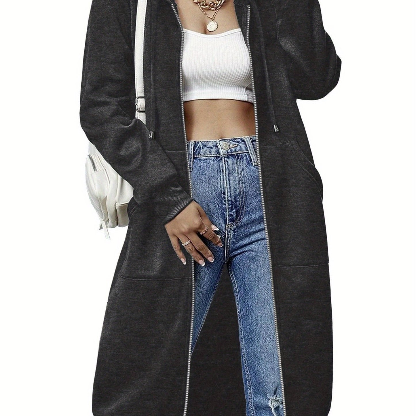 Casual Long Zip Hoodie Sweatshirt