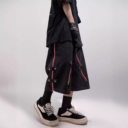 Loose Straight Cargo Denim Shorts