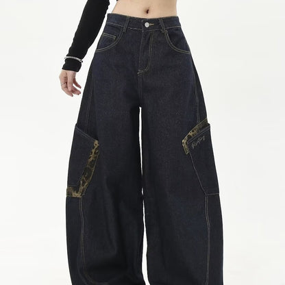 Leopard Patchwork Cargo Jeans