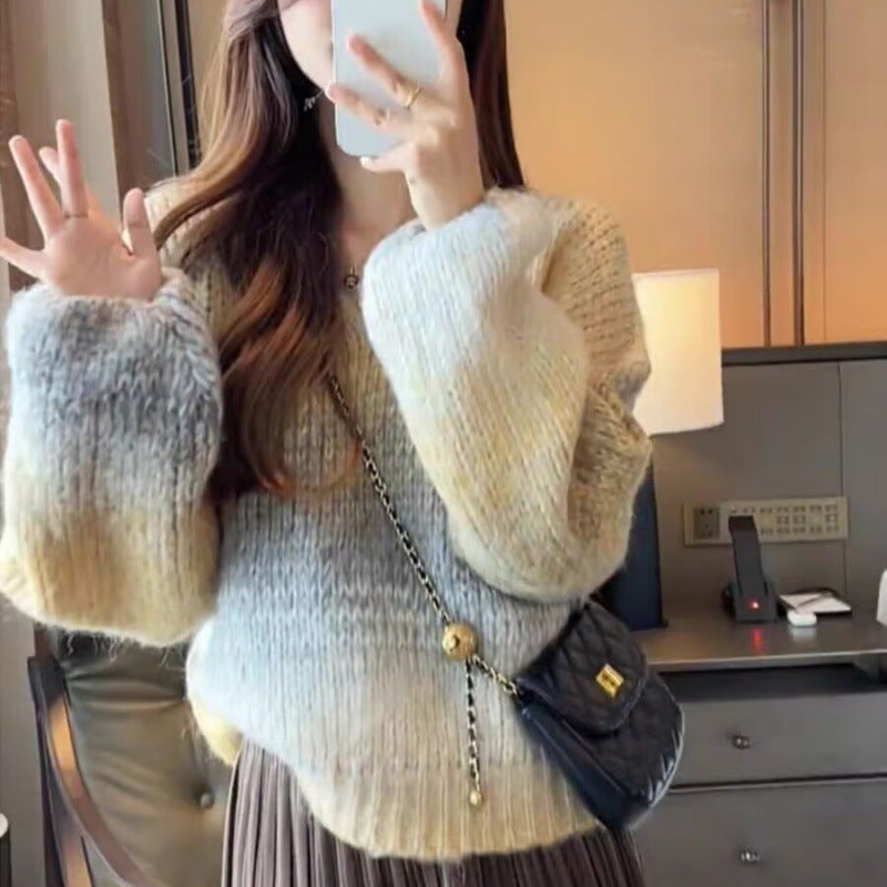 V-neck Striped Gradient Sweater