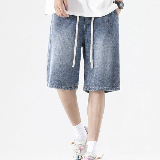 Gridline Wide-Leg Denim Shorts