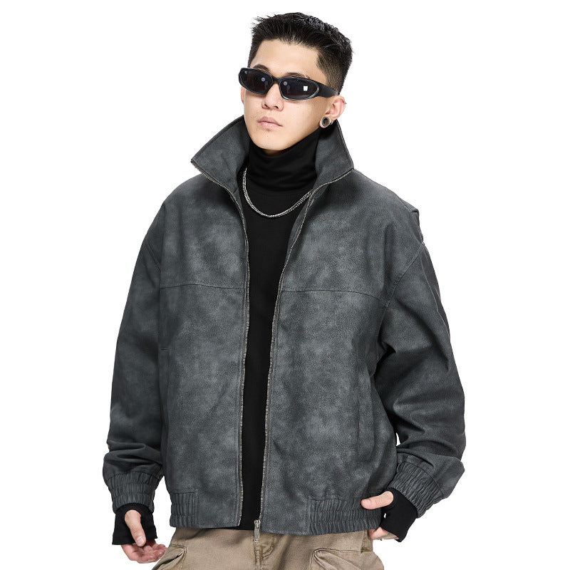 Retro Stand Collar PU Jacket