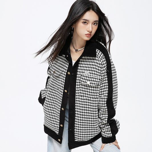 Houndstooth Panel Bomber Jacket