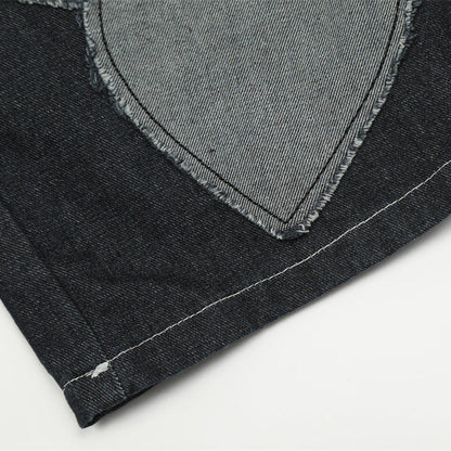 Contrast Color Love Patch Denim