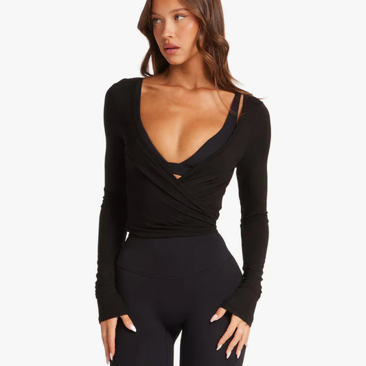 Deep V-Neck Long Sleeve Top