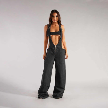 Zipper Denim Overalls