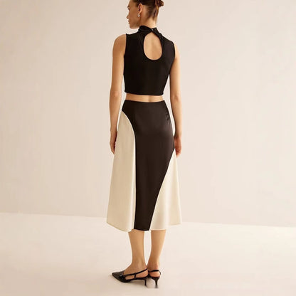 Color Contrast Patchwork Leisure Women's Skirt