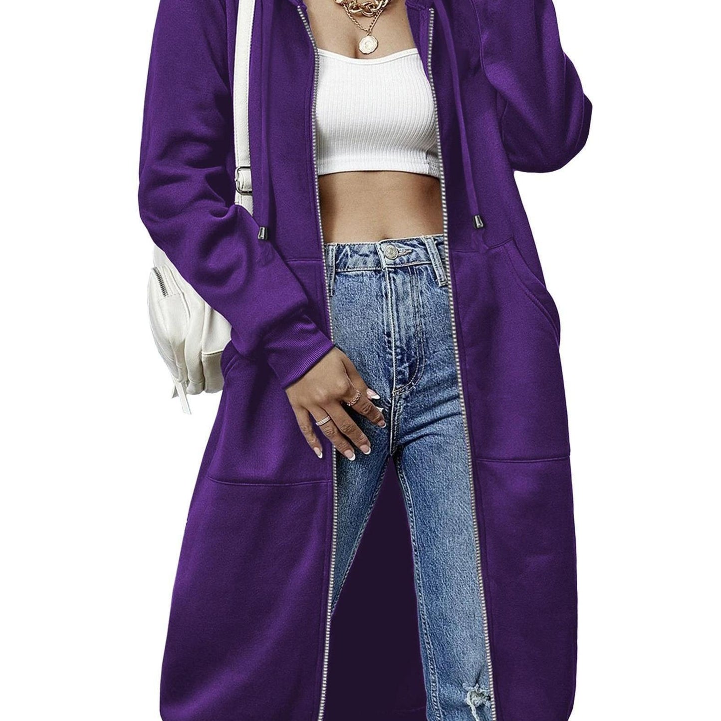 Casual Long Zip Hoodie Sweatshirt