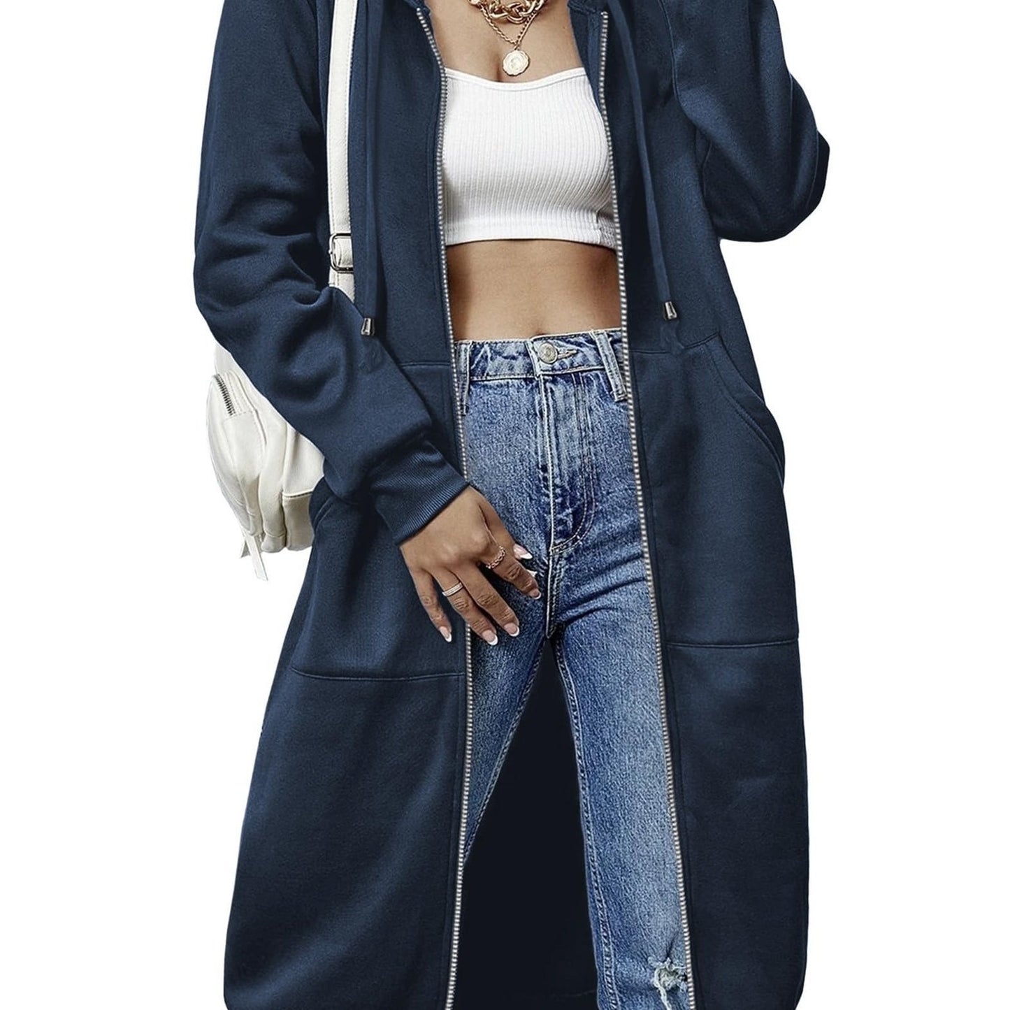 Casual Long Zip Hoodie Sweatshirt