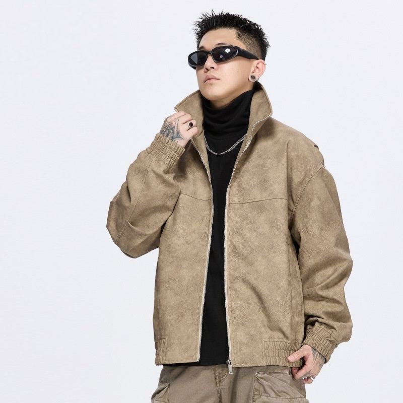 Retro Stand Collar PU Jacket