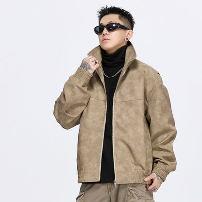Retro Stand Collar PU Jacket