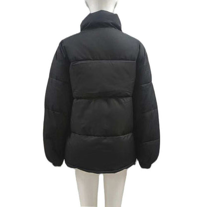 Black windproof down jacket with thickened polyester fiber, stylish and solid color design