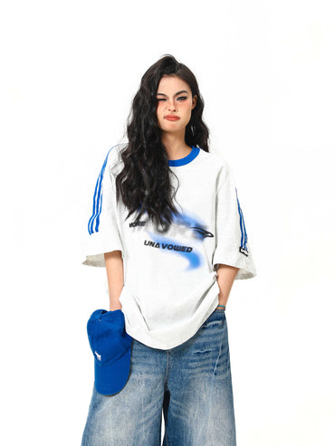 Retro Color Contrast Patchwork Design Short-sleeved T-shirt For Women