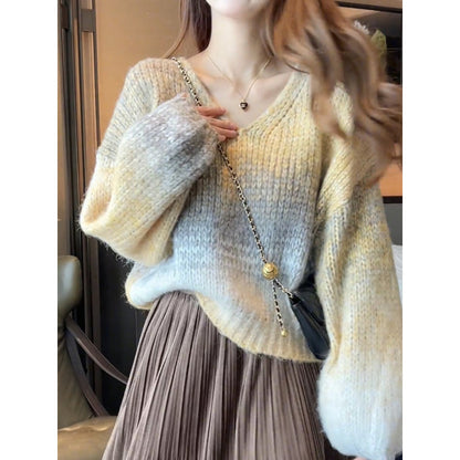 V-neck Striped Gradient Sweater