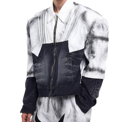 Leather Patchwork Denim Coat