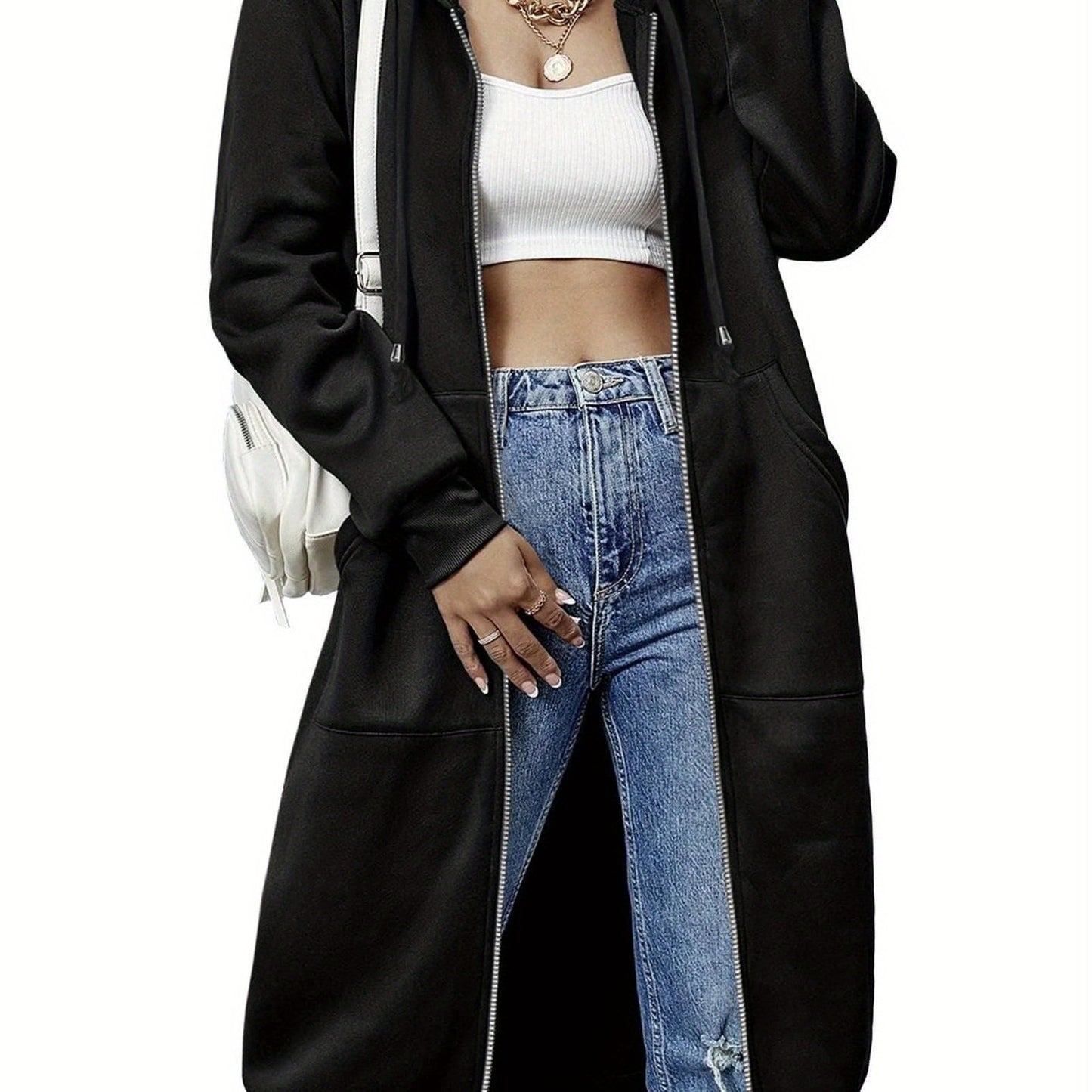 Casual Long Zip Hoodie Sweatshirt